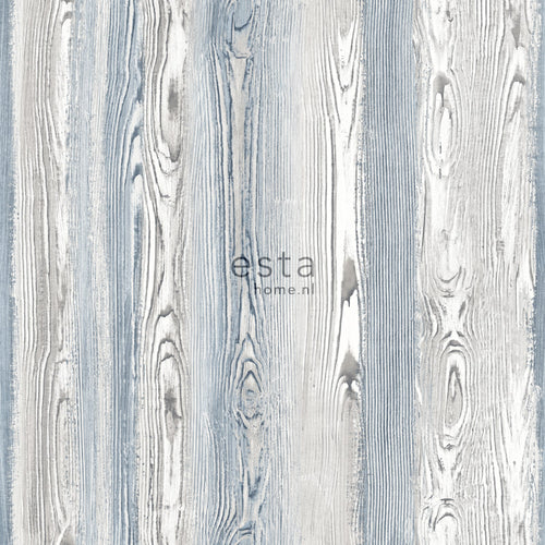 ESTAhome behang hout motief blauw en grijs - 53 cm x 10.05 m - 148626