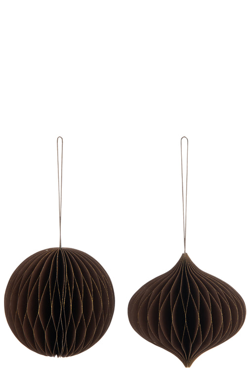 J-Line kersthanger Bal - papier - bruin - large - 2 stuks