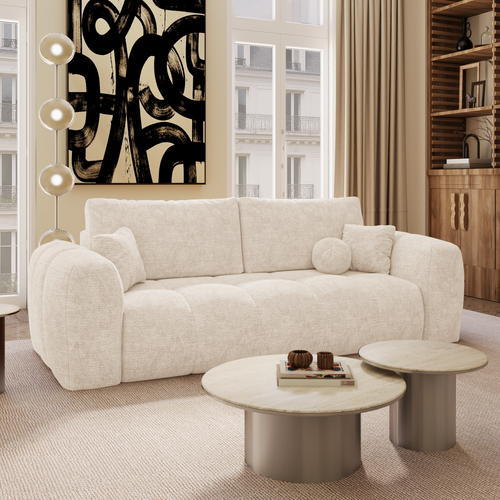 Premium Interiors - Slaapbank met opbergruimte SKY - gewaafd fluweel crème 260cm