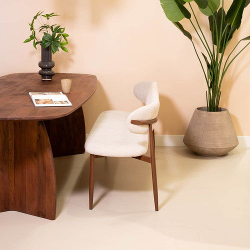 Giga Meubel Eetkamerbank Alexia - Stof - Beige/Walnoot - 160x55x77cm