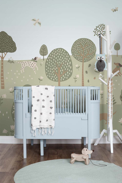 ESTAhome fotobehang honden groen en blauw - 3 x 2.79 m - 159662