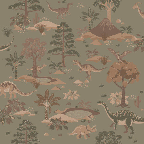 ESTAhome behang dinosaurussen vergrijsd groen en bruin - 50 x 900 cm - 131657