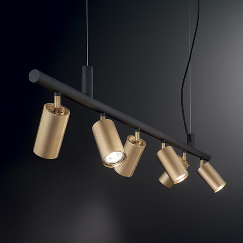 Ideal Lux DYNAMITE - Indoor Spotlight Plafond Hanglamp 6 Lichts Messing Satijn, GU10