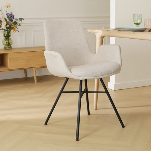 Nolon Noa-Eef Eetkamerstoelen Set van 2 - Beige - Zwarte Poten