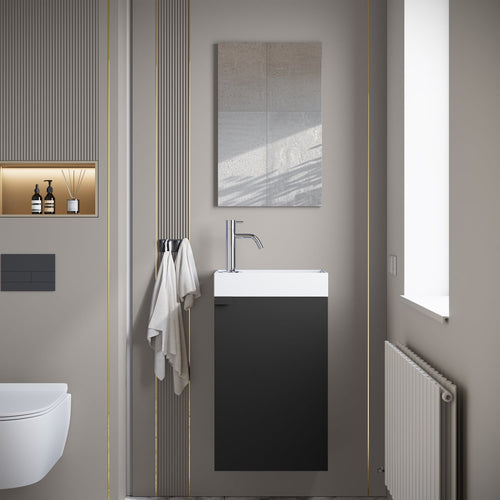 Badplaats Toiletmeubel Apollo 40 x 22 cm – Mat Zwart – Fonteinmeubel met Wastafel