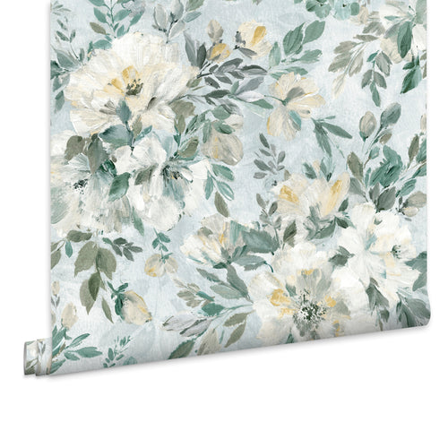 Laura Ashley Vliesbehang - Elowen Peony Pale Teal