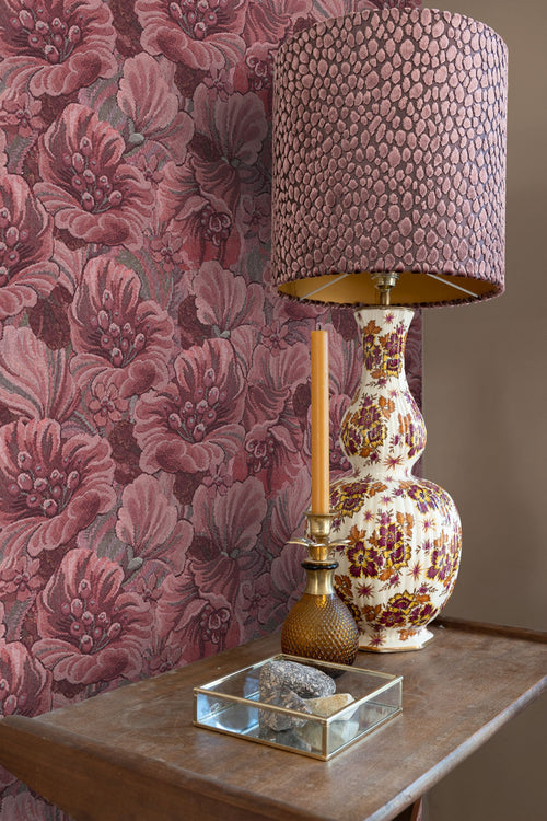 ESTAhome behang geborduurd bloemmotief mauve paars - 50 x 900 cm - 131871