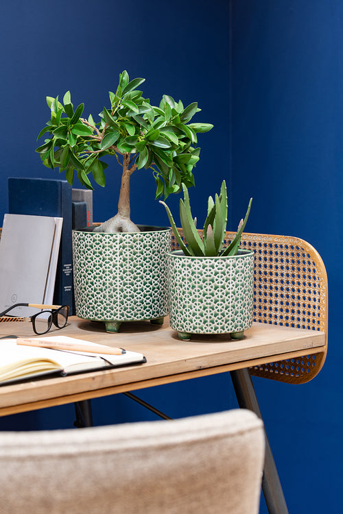 J-Line bloempot Bloem - keramiek - groen - medium - Ø 14 cm - vtwonen shop