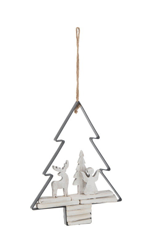 J-Line kersthanger Kerstboom + Figuren - hout/metaal - wit - vtwonen shop