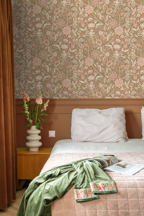 ESTAhome behang vintage bloemen bruin en roze - 50 x 900 cm - 131329