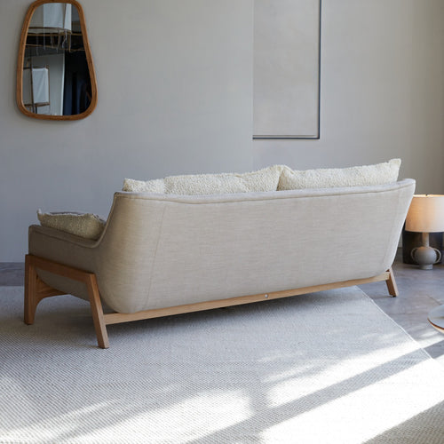 Tikamoon 3-zitsbank van massief eikenhout en linnen - Beige - vtwonen shop