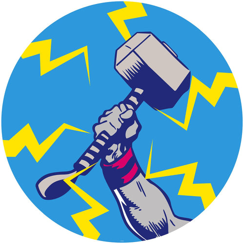 Sanders & Sanders zelfklevende behangcirkel The Avengers Mjolnir blauw en geel - Ø 128 cm - 612051