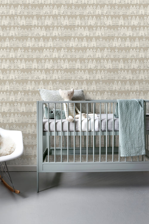 ESTAhome behang Amsterdamse huizen beige - 53 cm x 10.05 m - 137713