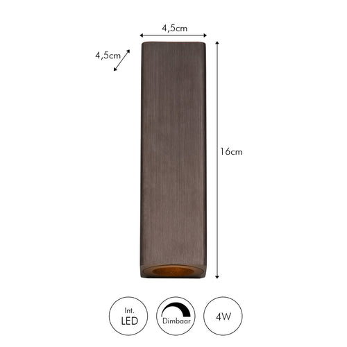 Atmooz wandlamp Bertrix - geborsteld brons - Ø 4,5 x H 16 cm - geïntegreerde led