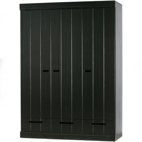 WOOOD kast 3-deurs met lade Connect - Grenen - Zwart - 195x140x53 - vtwonen shop