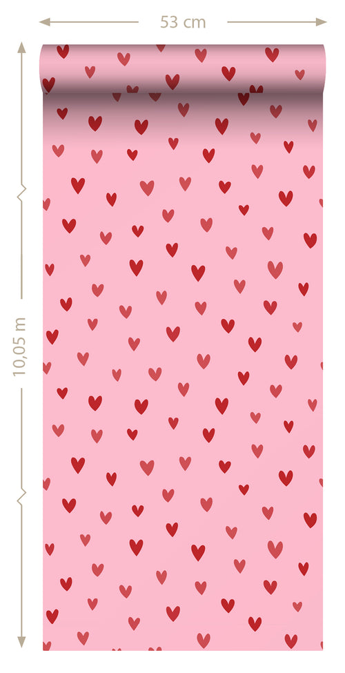 ESTAhome behang hartjes roze en rood - 50 x 900 cm - 131633 - vtwonen shop