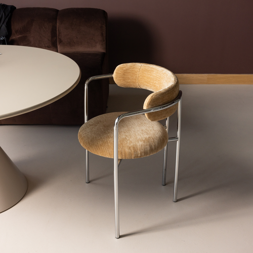 WOOOD eetkamerstoel Cuby - Chroom Stof - Lichtgeel - Set Van 2 - 80x68x55