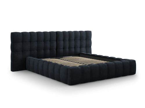 Cosmopolitan Design Opbergbed met dubbel hoofdbord Bali 160x200cm, flueel, donkerblauw - 230x250x100cm