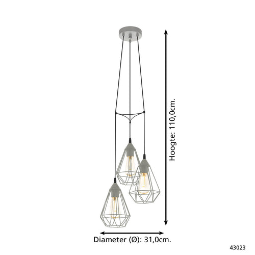 EGLO hanglamp Tarbes - 3xe27 - ø 31 cm - grijs - vtwonen shop