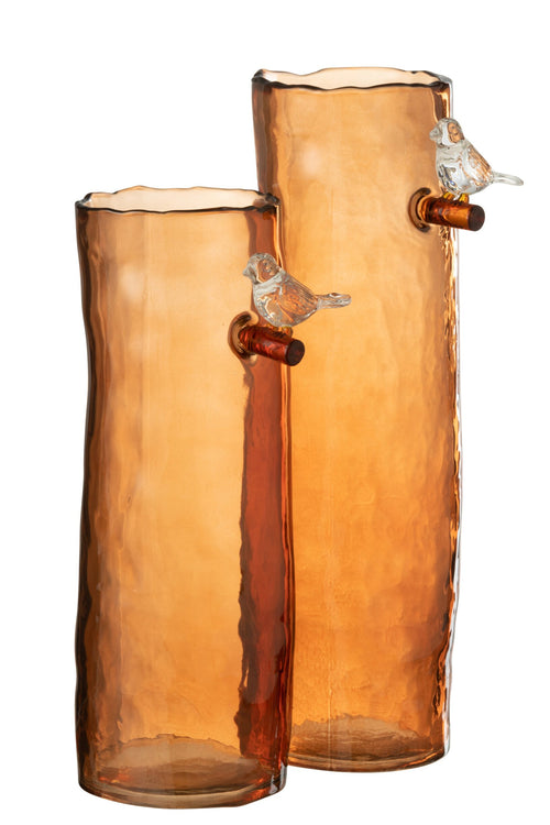 J-Line vaas Lang Vogel - glas - oranje - large - 32 cm hoog