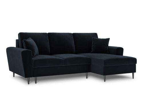 Cosmopolitan Design Converteerbare hoekbank rechts met opbergdoos Kyoto 4-zits, flueel, donkerblauw - 145x241x88cm