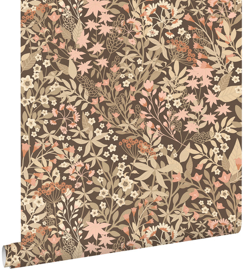 ESTAhome behang veldbloemen bruin en roze - 50 x 900 cm - 131351 - vtwonen shop