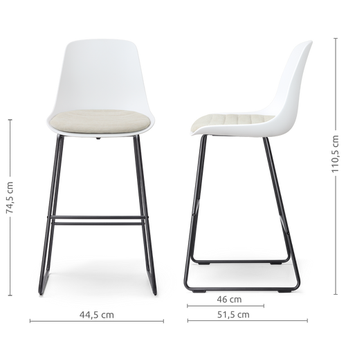 Nolon Nino-Liv Barkruk Wit met Naturelbeige Zitkussen Zwarte Poten 75 Cm