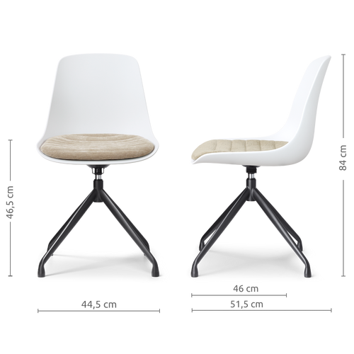 Nolon Nola-Liv draaibare eetkamerstoel wit met nougatbruin zitkussen - zwart onderstel