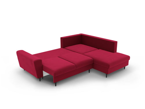 Cosmopolitan Design Converteerbare hoekbank rechts met opbergdoos Kyoto 5-zits, flueel rood - 194x243x88cm