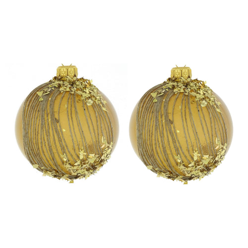 Dagmara kerstbal – goud – glas – set van 2 – met koord en gouden glitterdecoratie - vtwonen shop