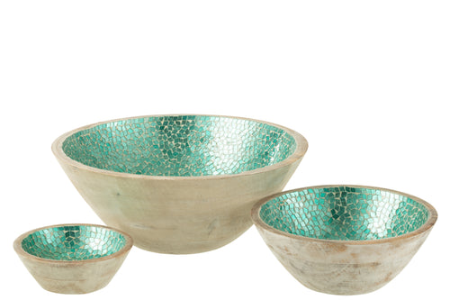 J-Line kom Mozaiek - hout - groen - large