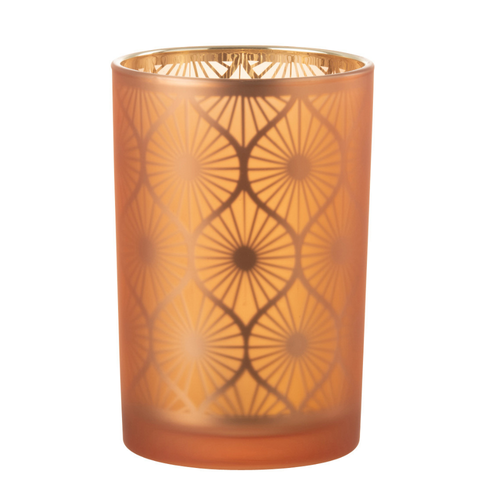 J-Line windlicht Ruit Bloemen - glas - oranje - large