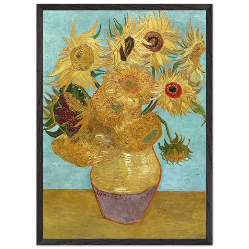 Poster met Lijst Vincent van Gogh - Vaas met twaalf zonnebloemen   - 50x70 cm - Blauw
