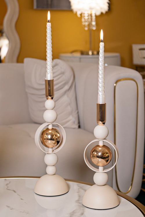 Mauro Ferretti kaarsenhouder - set van 2 - crème/goud