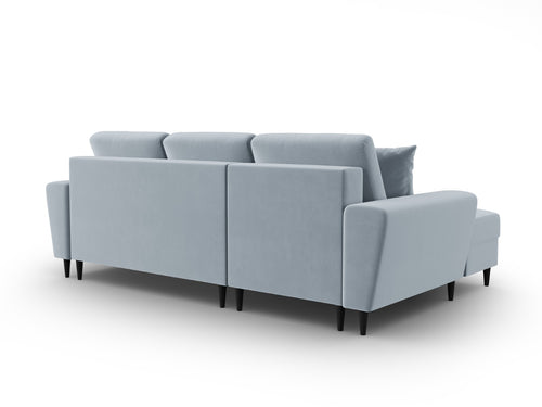 Cosmopolitan Design Uitklapbare hoekbank links met opbergdoos Kyoto 4-zits, flueel lichtblauw - 145x241x88cm