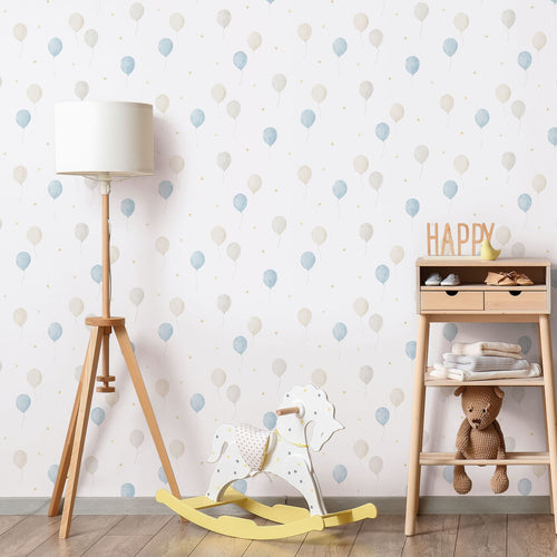 Sanders & Sanders behang luchtballon blauw, beige en wit - 53 cm x 10.05 m - 640635