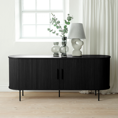 Olivine Lenn Ovaal Houten Dressoir met Schuifdeuren - Zwart Eiken - vtwonen shop