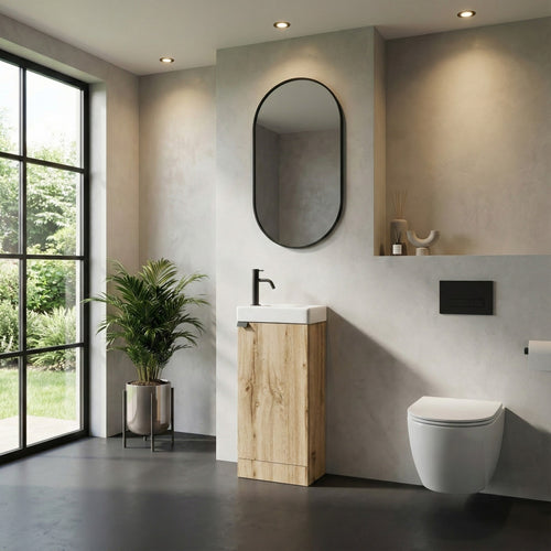 Badplaats Toiletmeubel Orion 40 x 22 cm – Licht Eiken – Fonteinmeubel met Wastafel