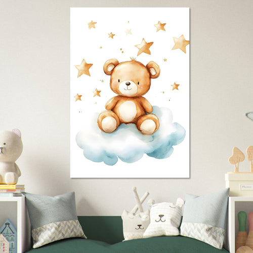 Artfulprints Poster Knuffelbeer in de sterren   - A4 21x29.7 cm - Bruin