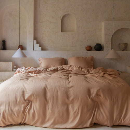 Coco & Cici - Tencel Twill Dekbedovertrek 240 x 220 cm - 2 Persoons Beddengoed - Peach - Lyocell - Ritssluiting & Extra Zacht - 2 Kussenslopen (60x70)