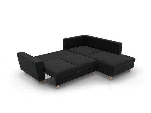 Cosmopolitan Design Converteerbare hoekbank rechts met opbergdoos Kyoto 5-zits, flueel zwart - 194x243x88cm