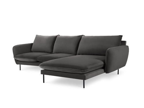 Cosmopolitan Design rechter hoekbank Vienna 5-zits, flueel, donkergrijs - 170x255x95cm