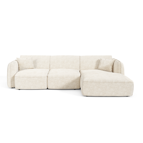 Premium Interiors - Rechthoekige hoekbank LOMI - gewaafd fluweel crème 274cm