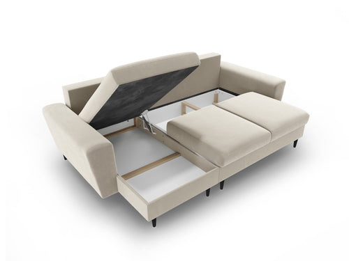 Cosmopolitan Design Omkeerbare converteerbare hoekbank met opbergdoos Kyoto 4-zits, flueel lichtbeige - 145x241x88cm