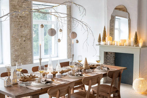 J-Line decoratie Huis 4 Ramen - keramiek - wit - LED