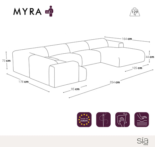 Sia Home - Panoramische banken MYRA - Bouclette stof - Grafiet grijs - 354cm - vtwonen shop