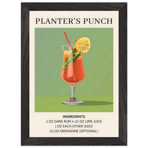Artfulprints Poster met Lijst Planter's Punch cocktail - Ingrediënten   - A4 21x29.7 cm - Groen