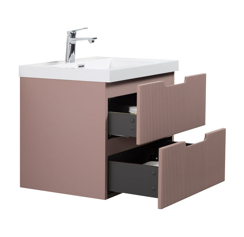 Badplaats Badkamermeubel Thermis 60 cm – Mat Roze – Badmeubel met Kolomkast