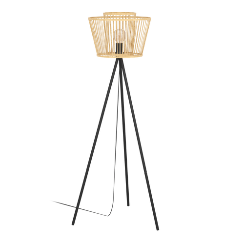 EGLO vloerlamp Hykeham - e27 - 129,5 cm - zwart/hout - vtwonen shop