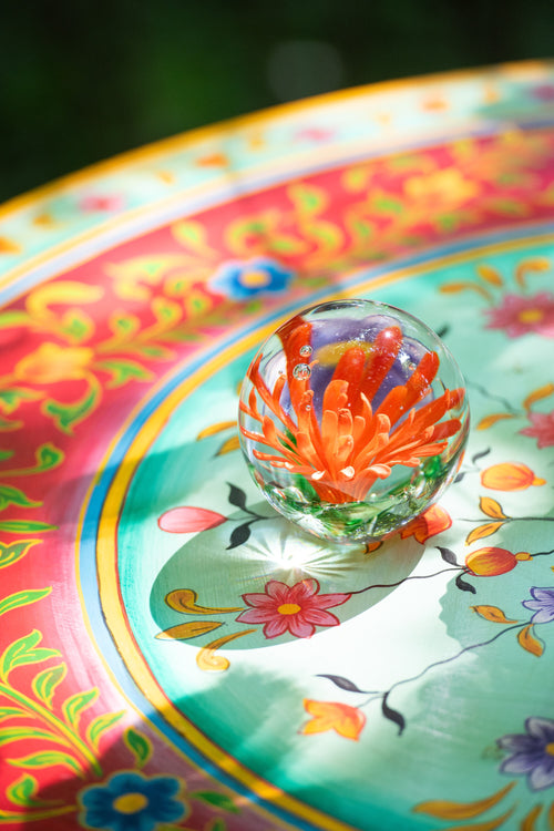 J-Line presse-papier Aster Rond - glas - transparant/oranje - large